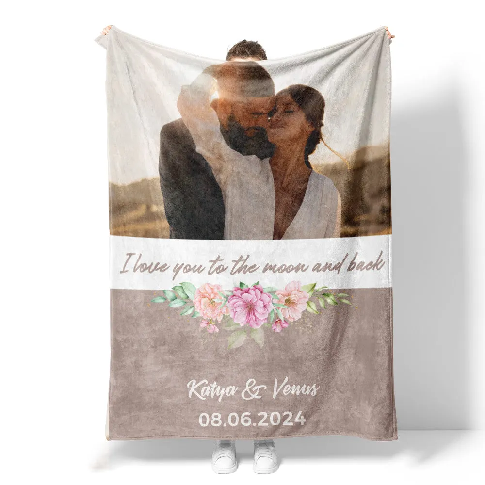 1 Picture Blanket I Love You to the Moon and Back Couple Blanket Sherpa Blanket