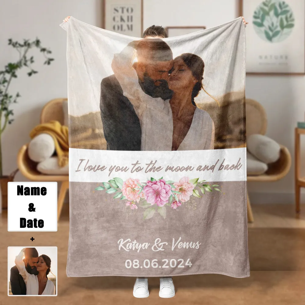 1 Picture Blanket I Love You to the Moon and Back Couple Blanket Sherpa Blanket