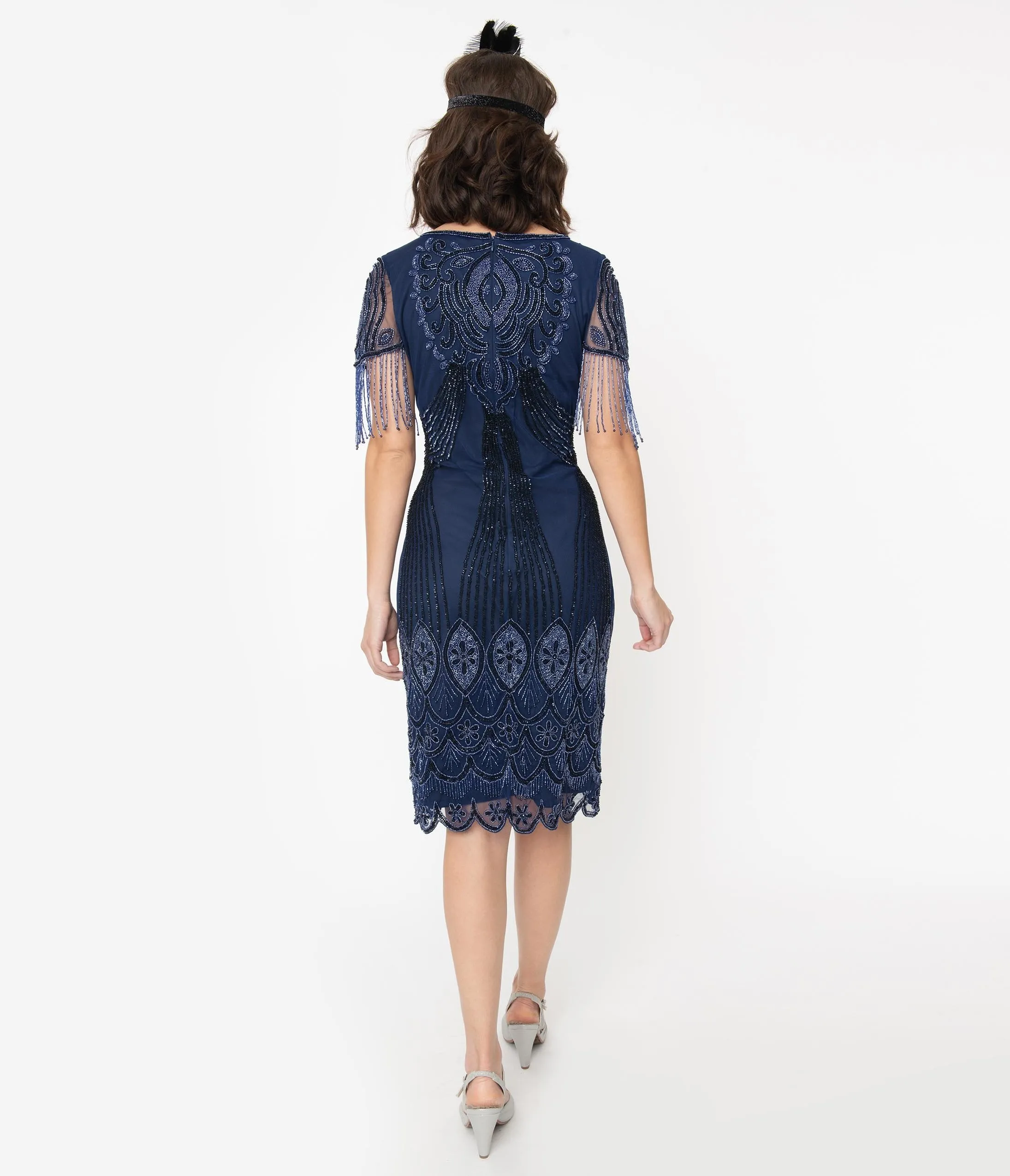 1920s Navy Beaded Marta Flapper Dress