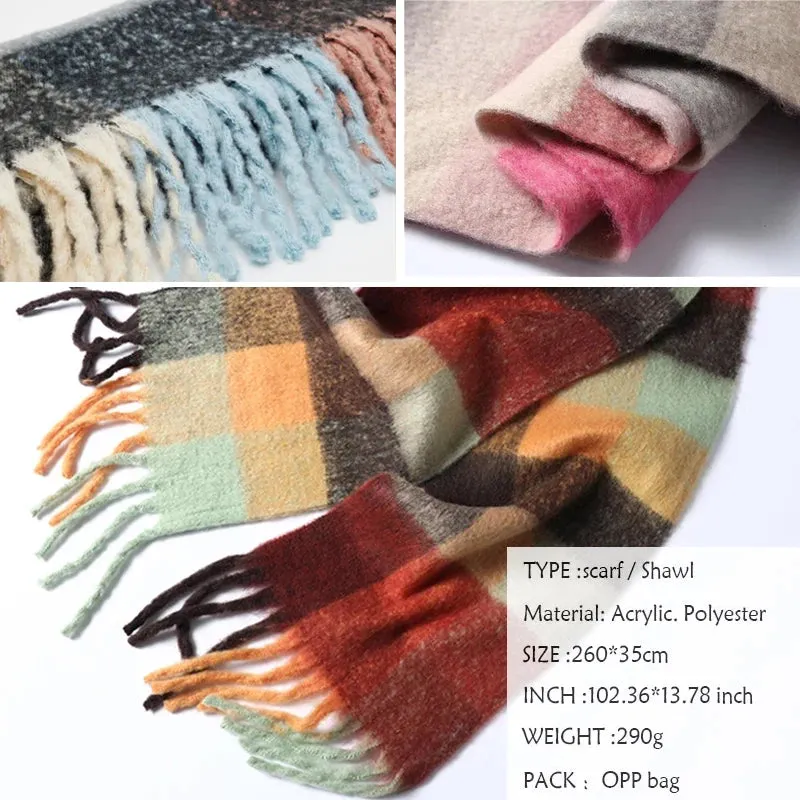 2023 New Men Women Cashmere Scarf Ticked Warm Blanket Colorful Plaid Long Tassels Soft Shawls Neck Wraps Scarves