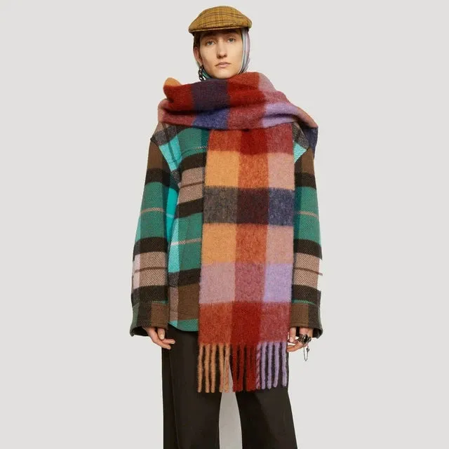 2023 New Men Women Cashmere Scarf Ticked Warm Blanket Colorful Plaid Long Tassels Soft Shawls Neck Wraps Scarves