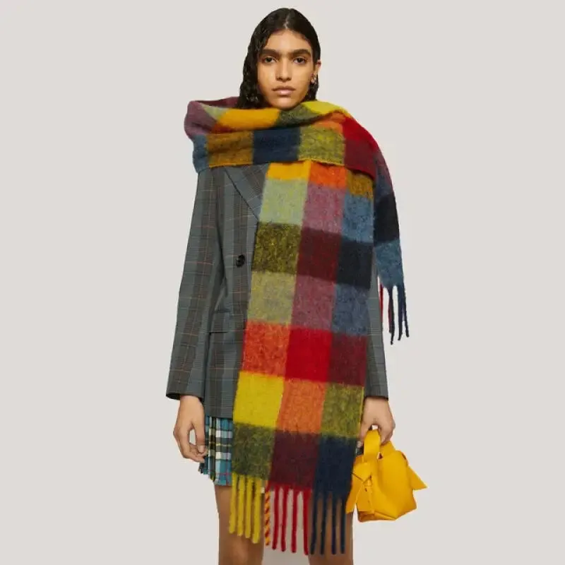 2023 New Men Women Cashmere Scarf Ticked Warm Blanket Colorful Plaid Long Tassels Soft Shawls Neck Wraps Scarves