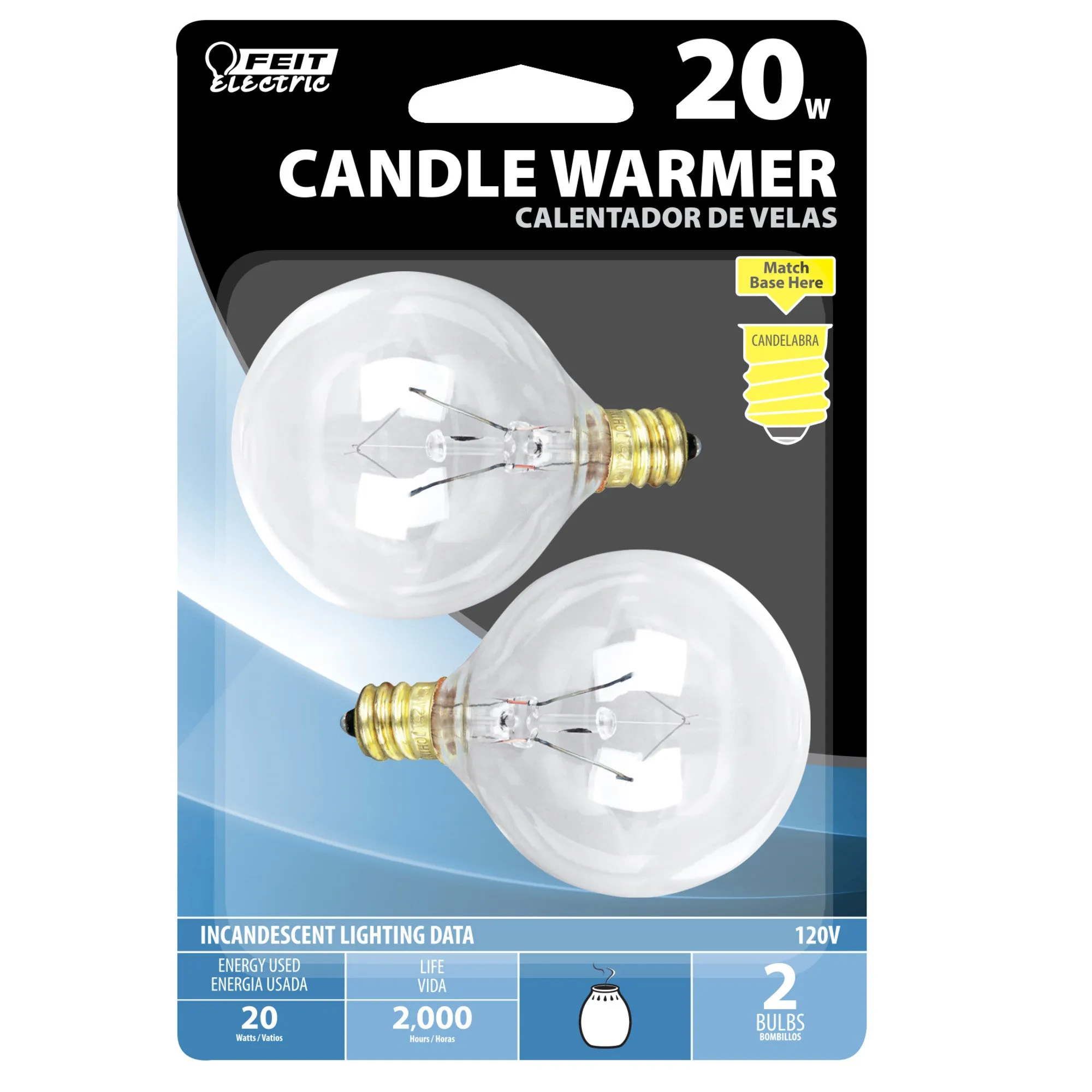 20W Soft White (2700K) E12 Base G12 1/2 Globe Incandescent Light Bulb (2-Pack)