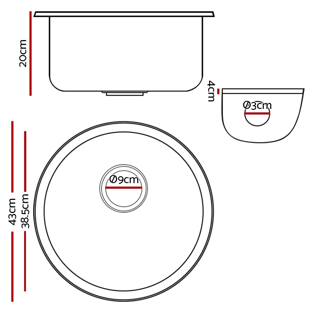 43 x 20cm Round Sink Granite Stone Kitchen Basin Tub White