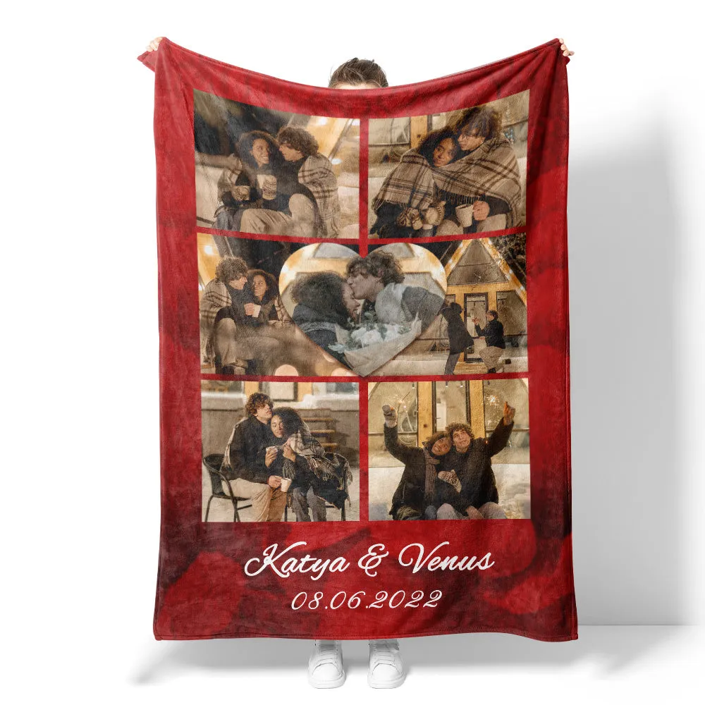 4FunGift® 7 Pictures Customized Blanket Red Rose Print Heart Gift Christmas Valentine’s Day