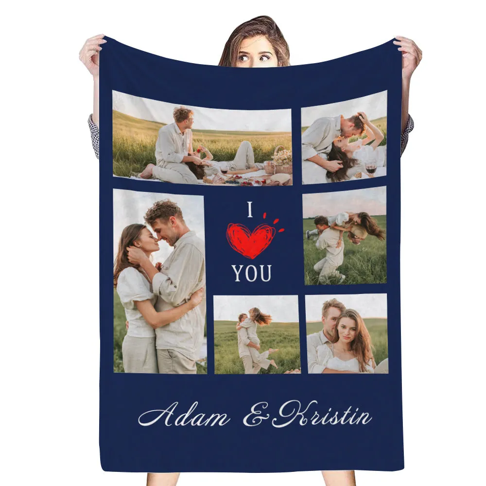 4FunGift® Custom Blanket With 6 Photos Personalized Picture Throw Blanket