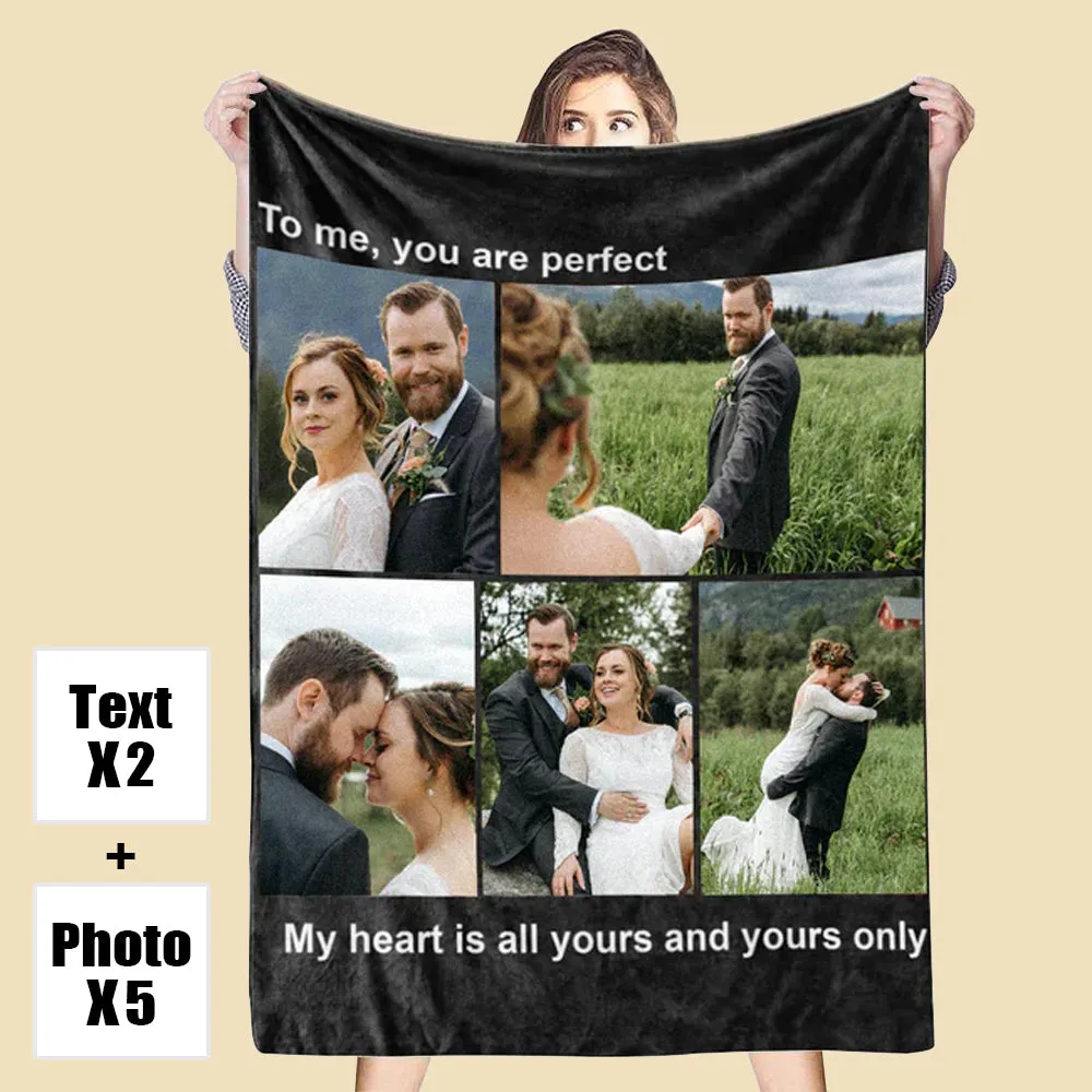 4FunGift® Custom Fleece 5 Photos&Text Blanket