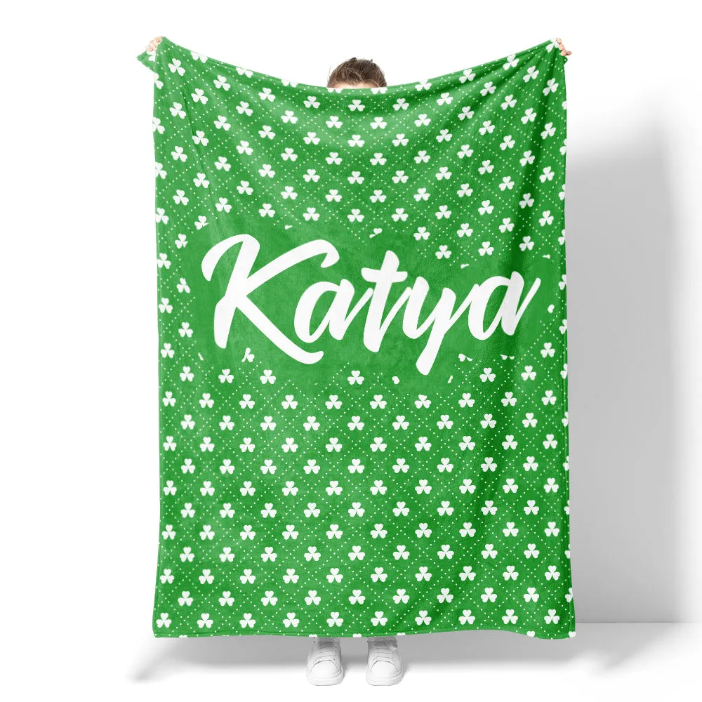 4FunGift® Custom Name Irish Clover St Patricks Day Throw Blanket Gifts