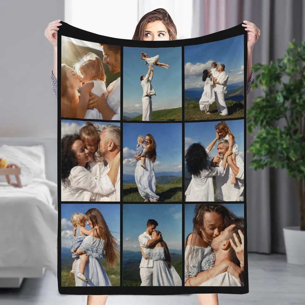 4FunGift® Family Travel Souvenir Photos Nine Grid Photos Customized Blankets