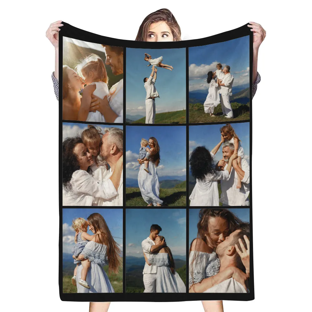 4FunGift® Family Travel Souvenir Photos Nine Grid Photos Customized Blankets