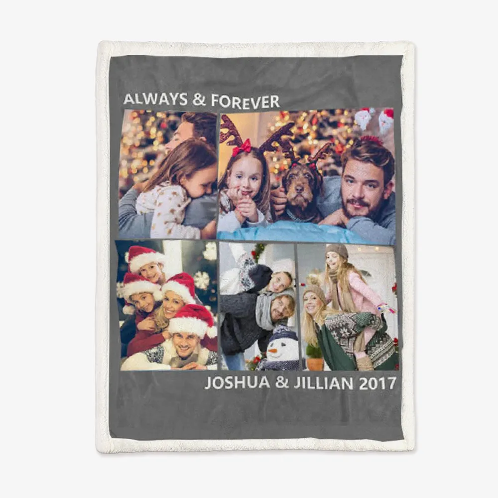 4FunGift® Personalized 5 Photos Blanket Couple Gifts For Him/Her