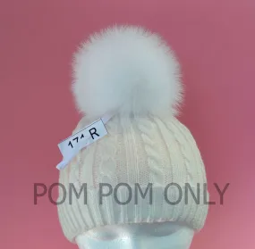 5,5" White Fox Fur Pom for Beanie with ribbons