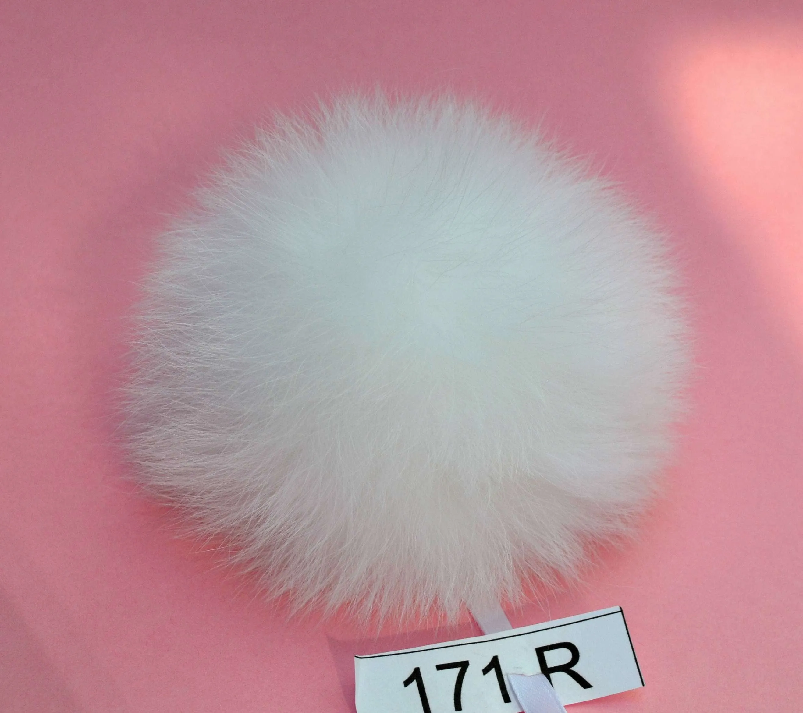 5,5" White Fox Fur Pom for Beanie with ribbons