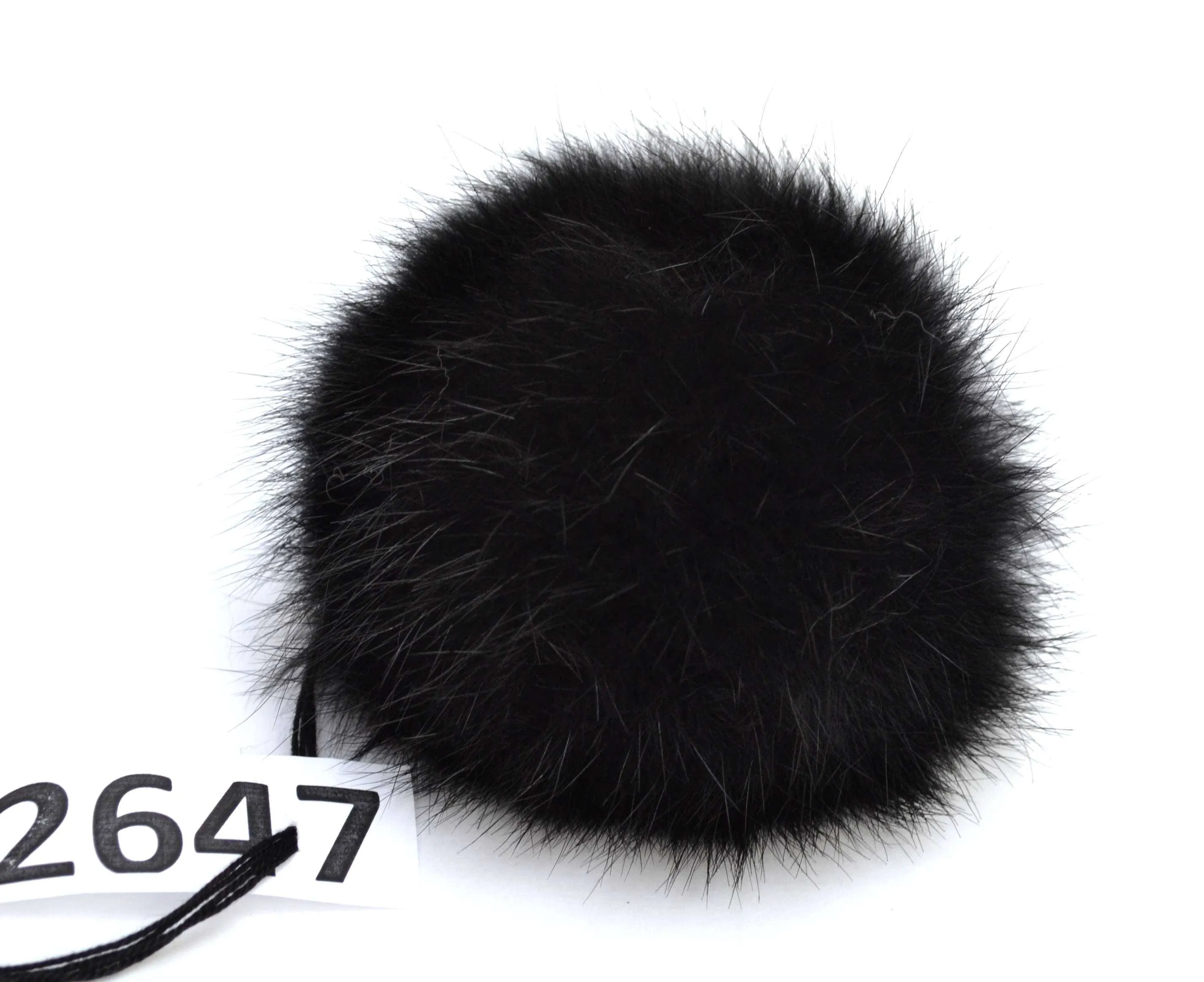 5" Black Real Fox Fur Pom Pom with ribbons