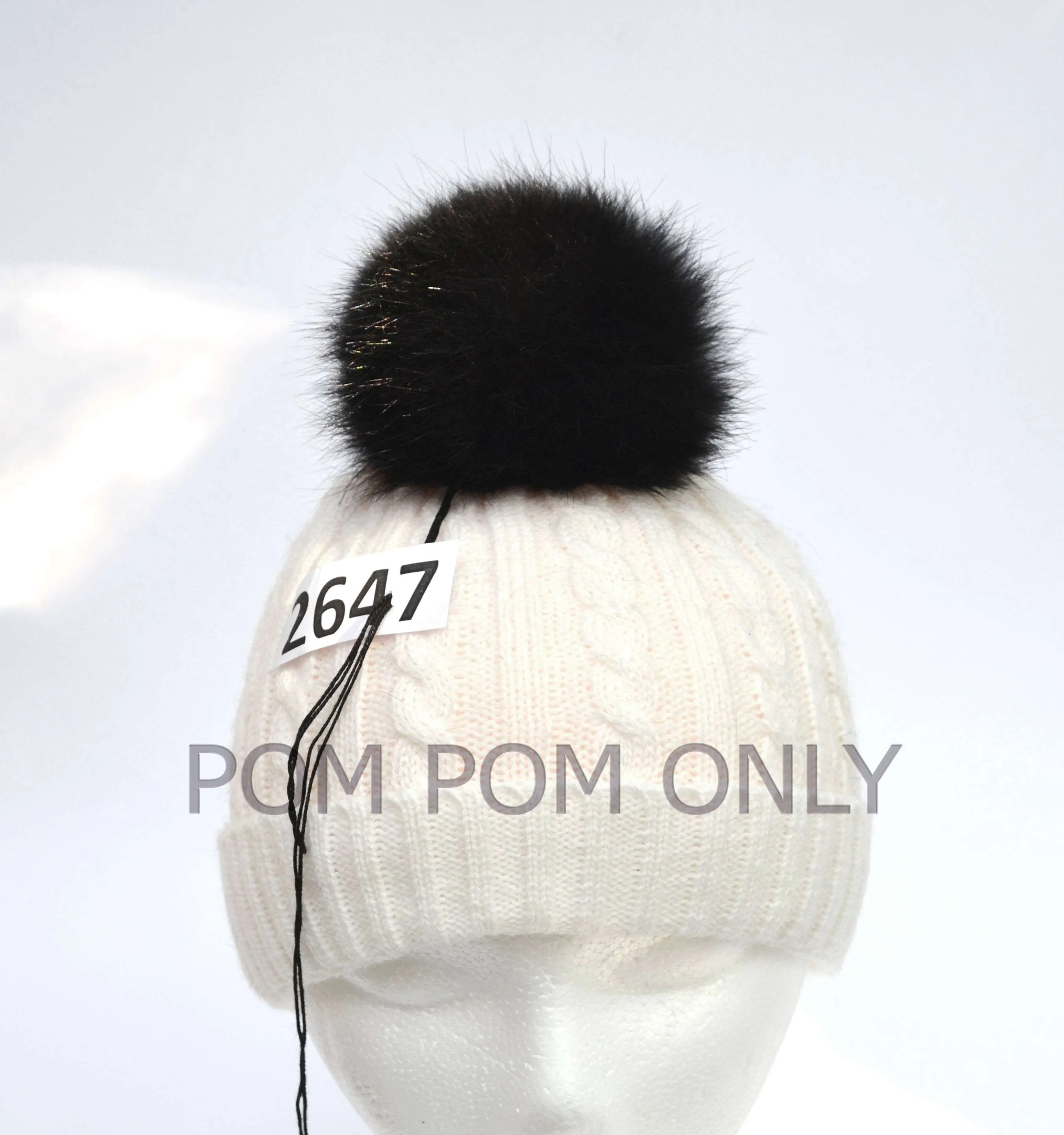 5" Black Real Fox Fur Pom Pom with ribbons