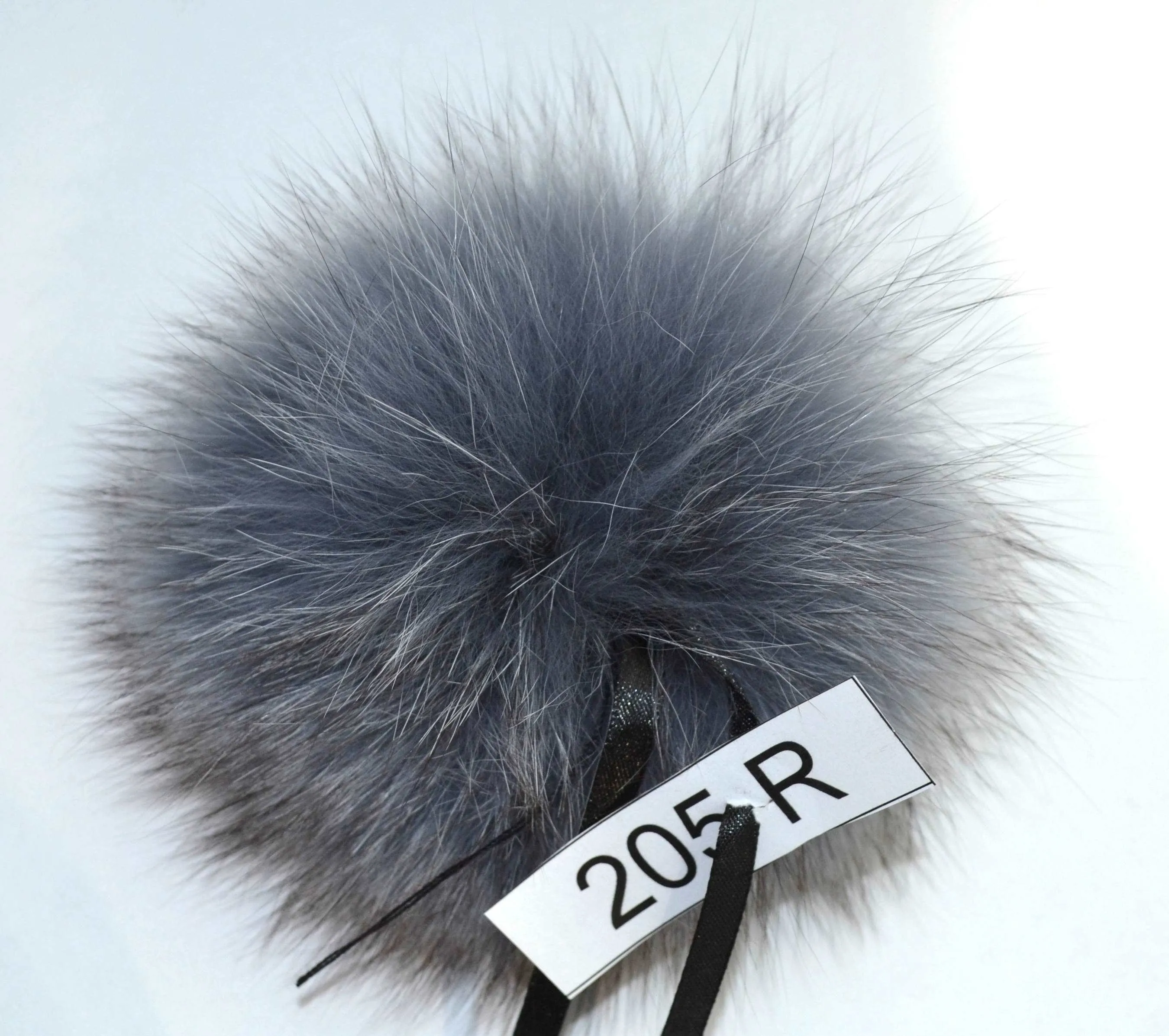 6" Beautiful Gray Fox pom pom with ribbons