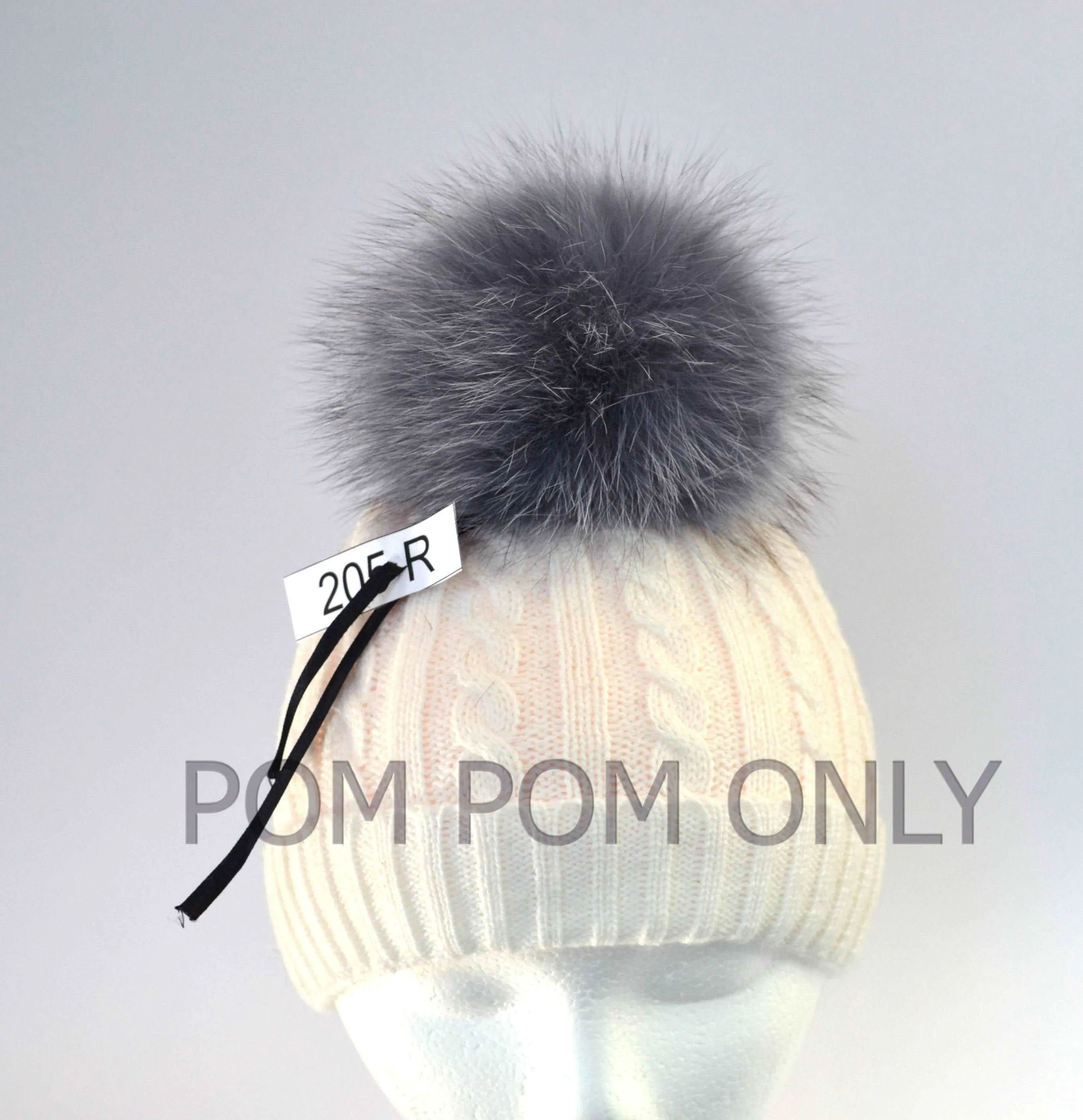 6" Beautiful Gray Fox pom pom with ribbons