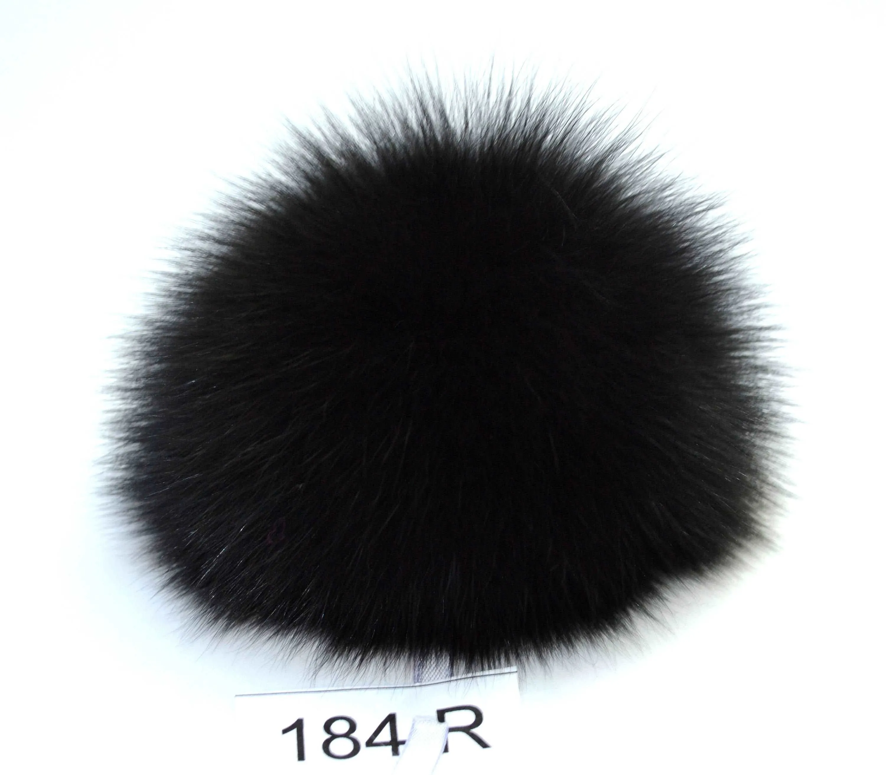 6" Black Fox pom pom with ribbons for toque