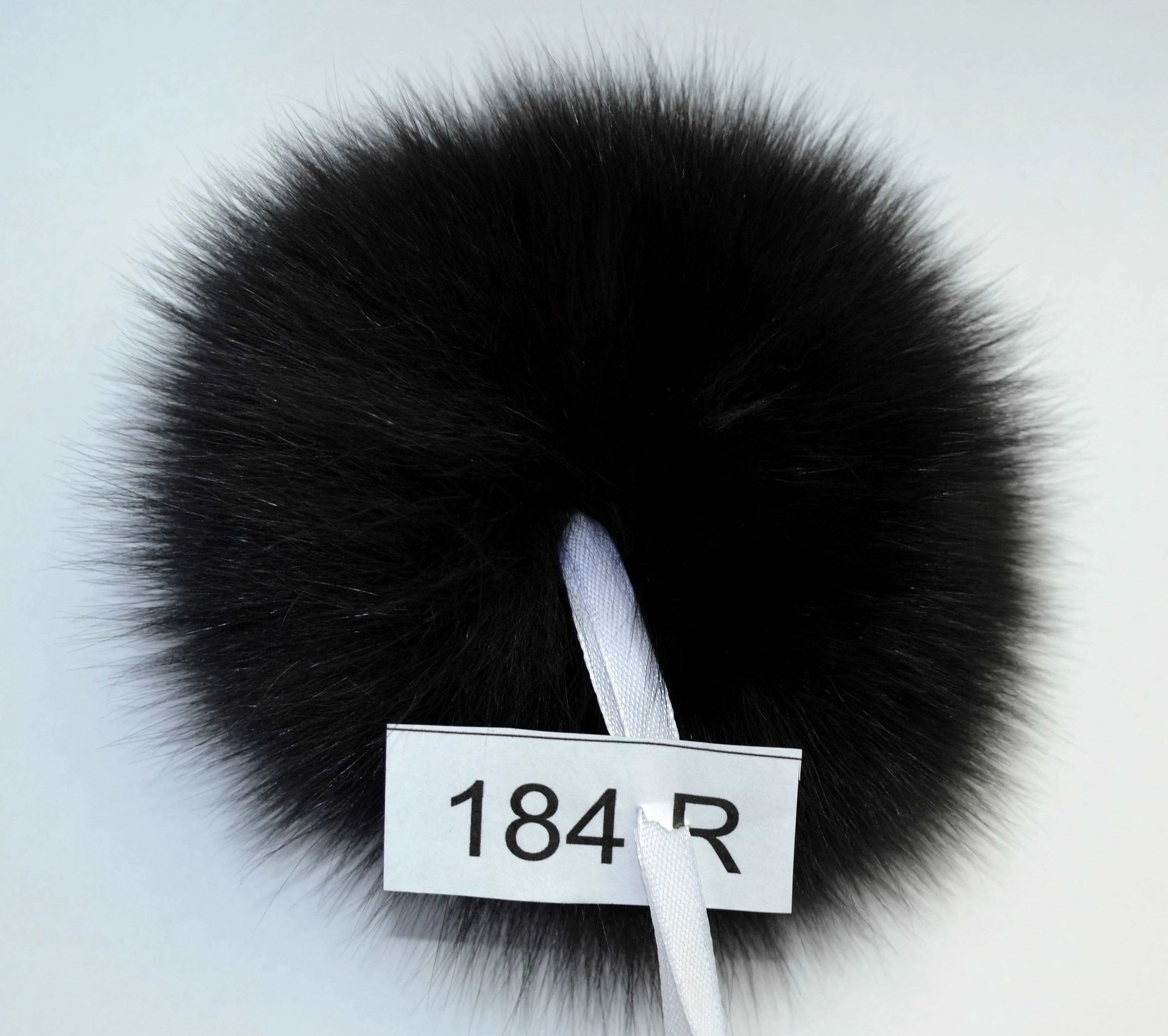 6" Black Fox pom pom with ribbons for toque