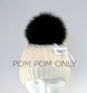 6" Black Fox pom pom with ribbons for toque