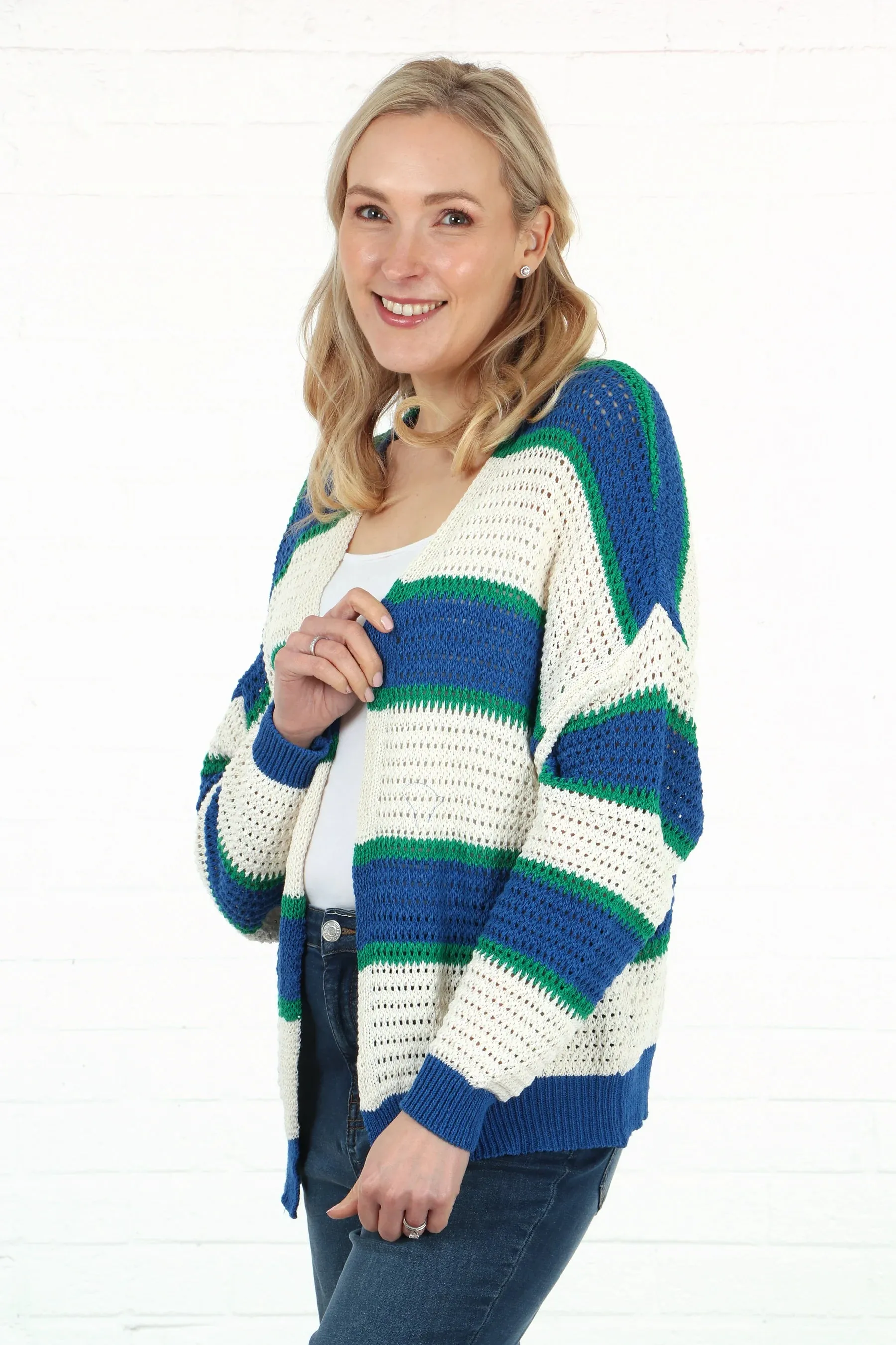 7020 Colour Block Striped Cardigan