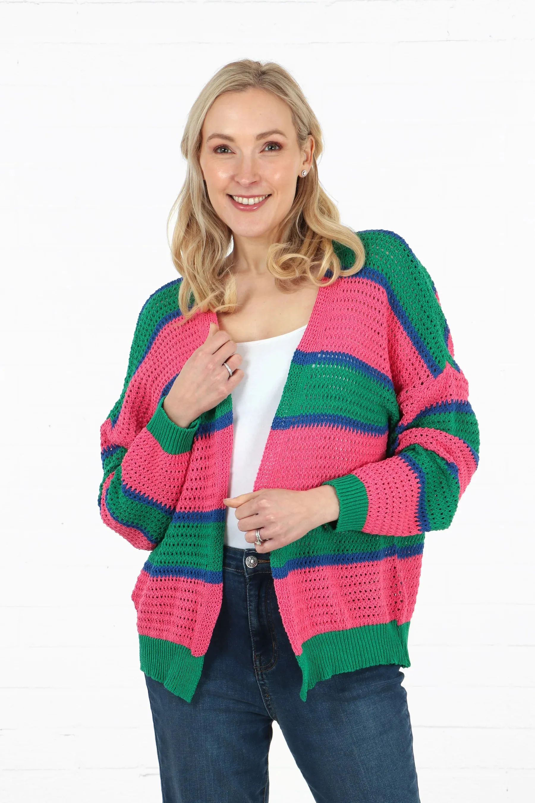 7020 Colour Block Striped Cardigan