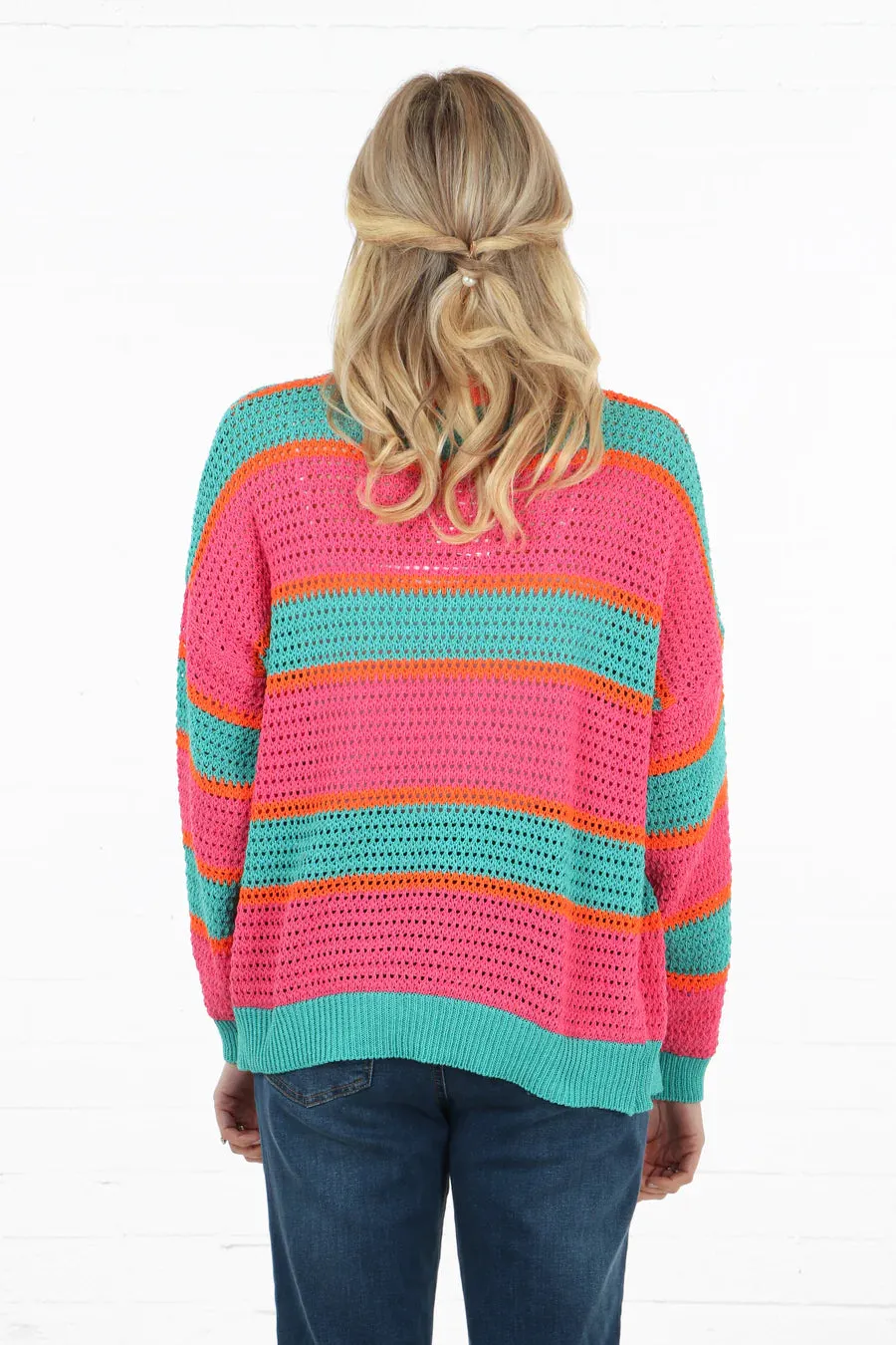 7020 Colour Block Striped Cardigan