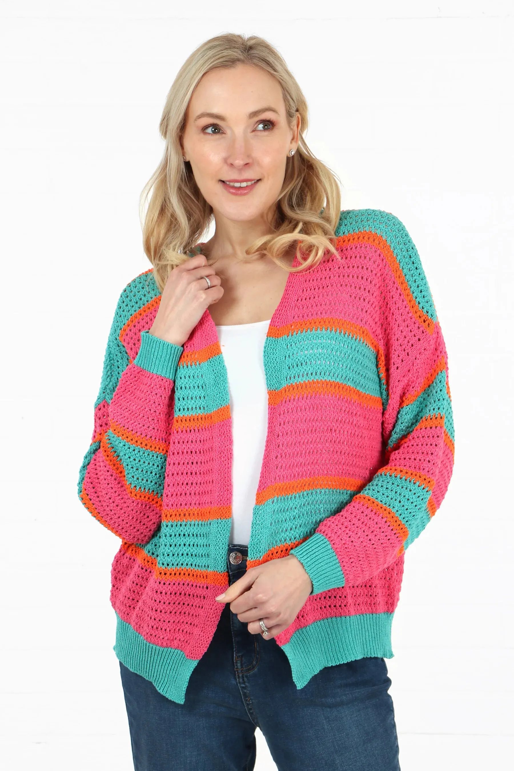 7020 Colour Block Striped Cardigan