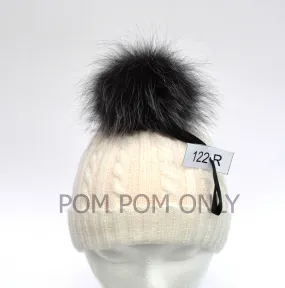 7" Rare Large Blue Frost Fox Pom Pom, dark grey color, with ribbons