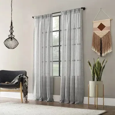 95"x52" Textured Slub Stripe AntiDust Curtain Panel Gray - Clean Window