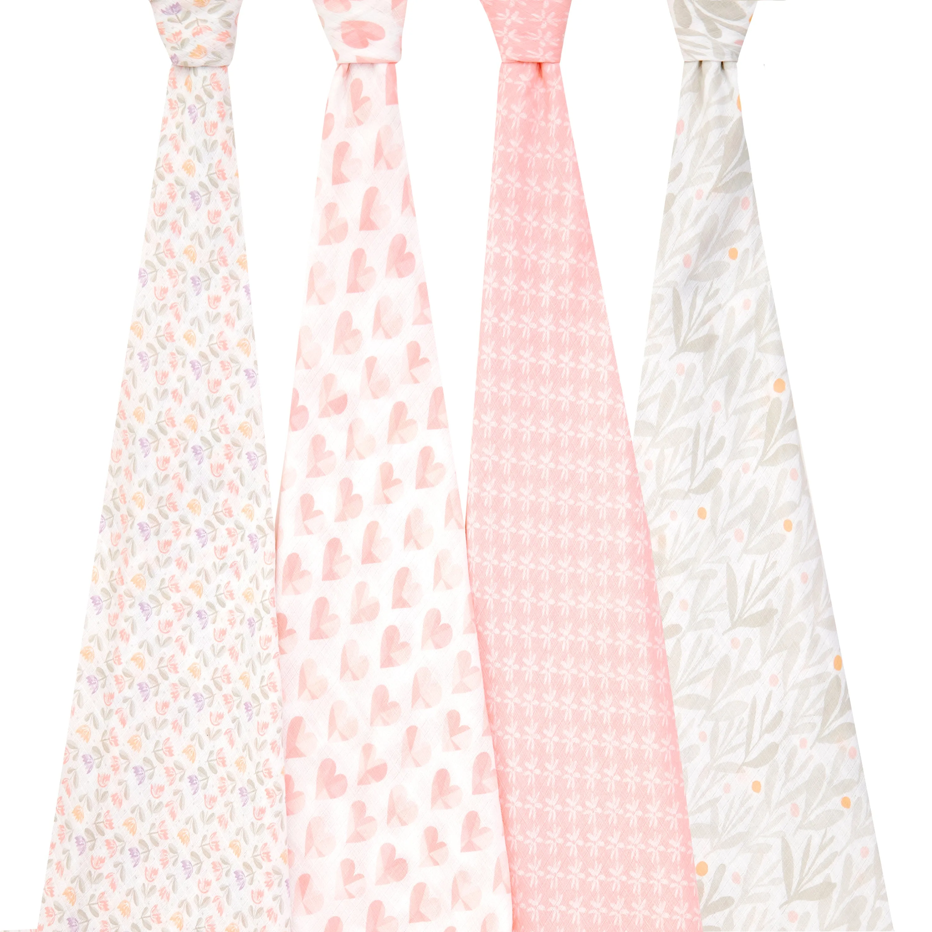 aden   anais Cotton Muslin Swaddles 4 pack Piece of My Heart pink