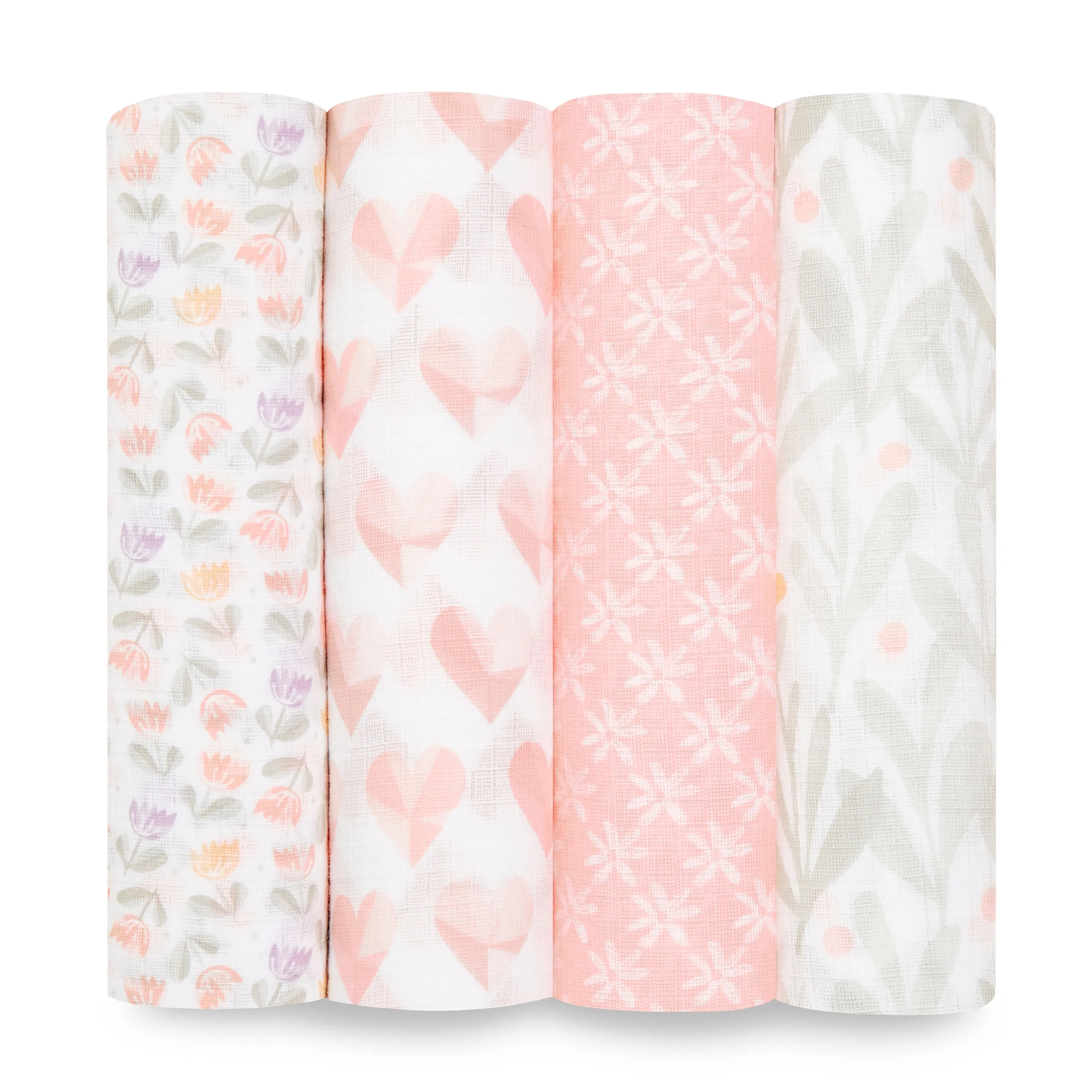 aden   anais Cotton Muslin Swaddles 4 pack Piece of My Heart pink