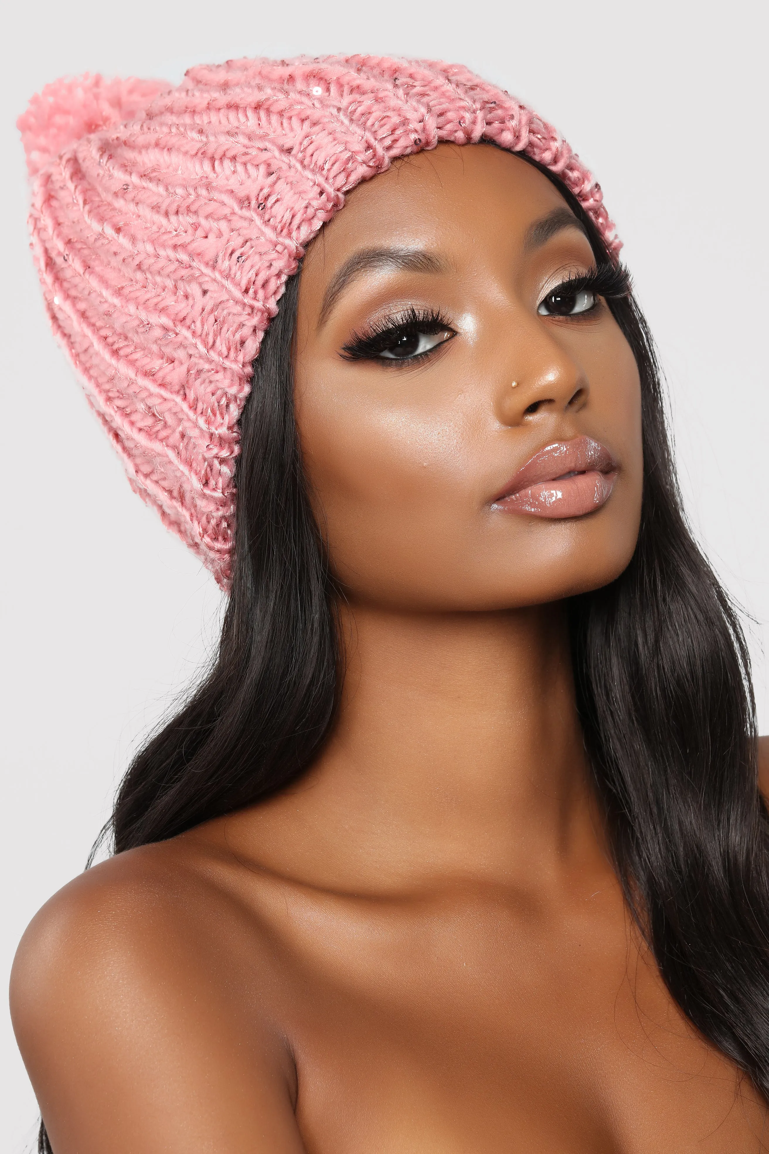 All In Sequins Beanie - Blush