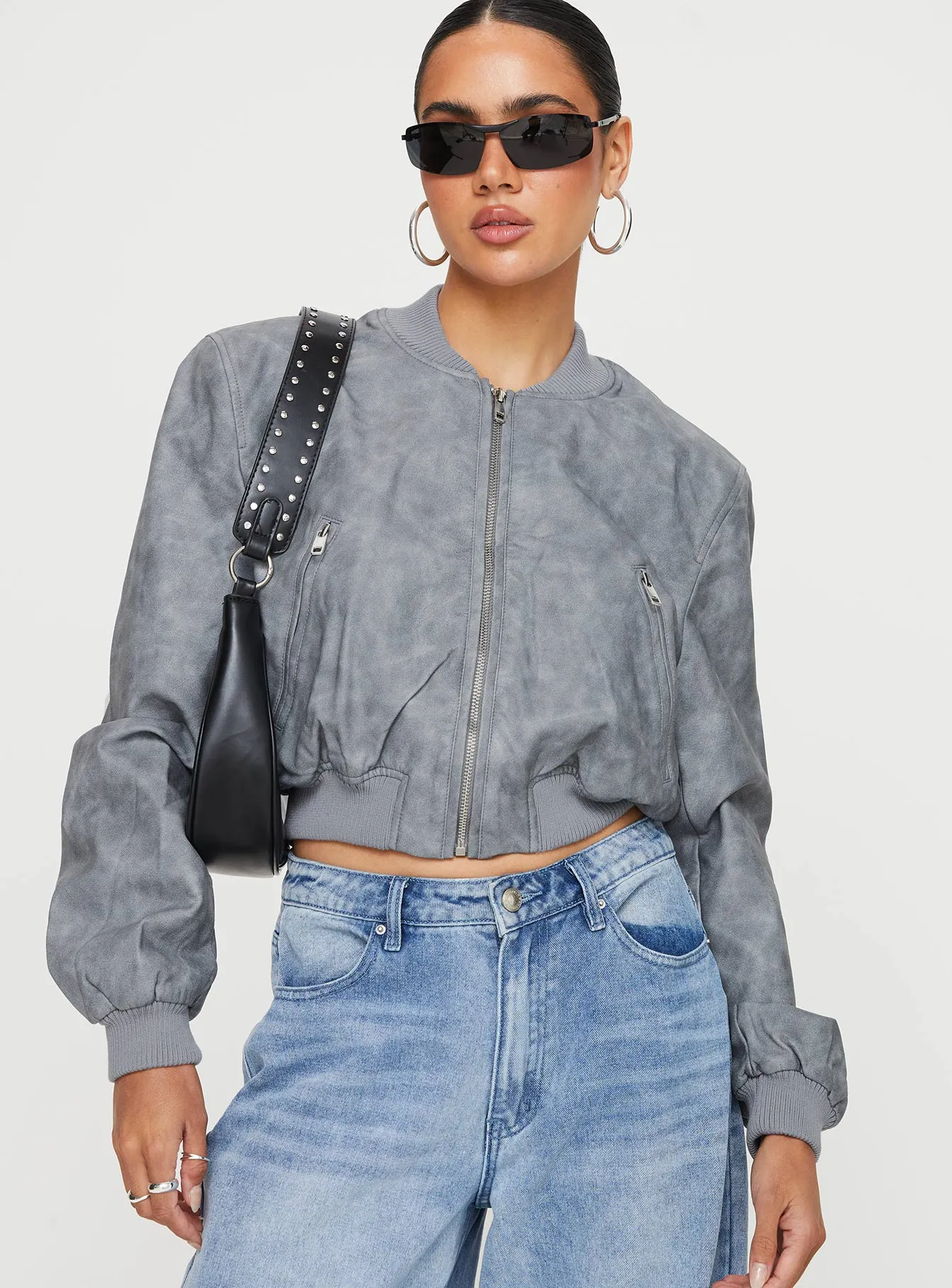 Allure Faux Leather Bomber Jacket Cloud