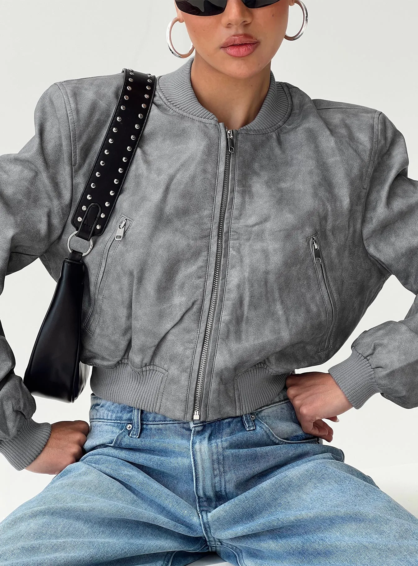 Allure Faux Leather Bomber Jacket Cloud