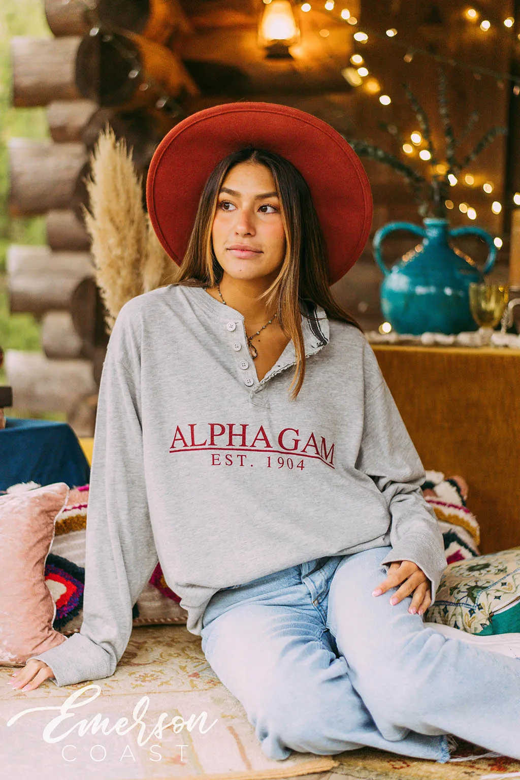 Alpha Gam Thermal Henley Long Sleeve