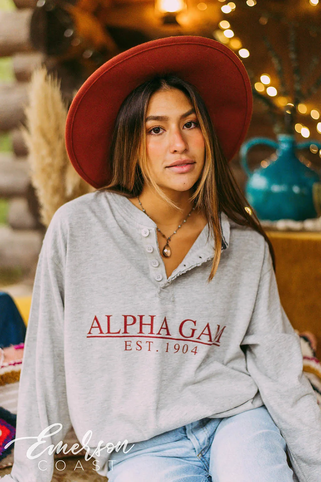 Alpha Gam Thermal Henley Long Sleeve