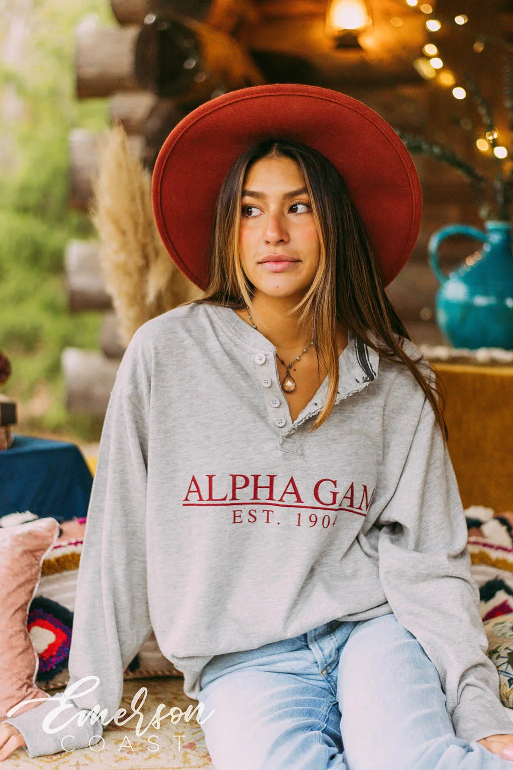 Alpha Gam Thermal Henley Long Sleeve