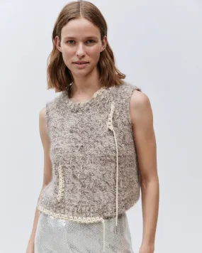 ANGORA KNITTED VEST WITH EMBROIDERY DETAIL