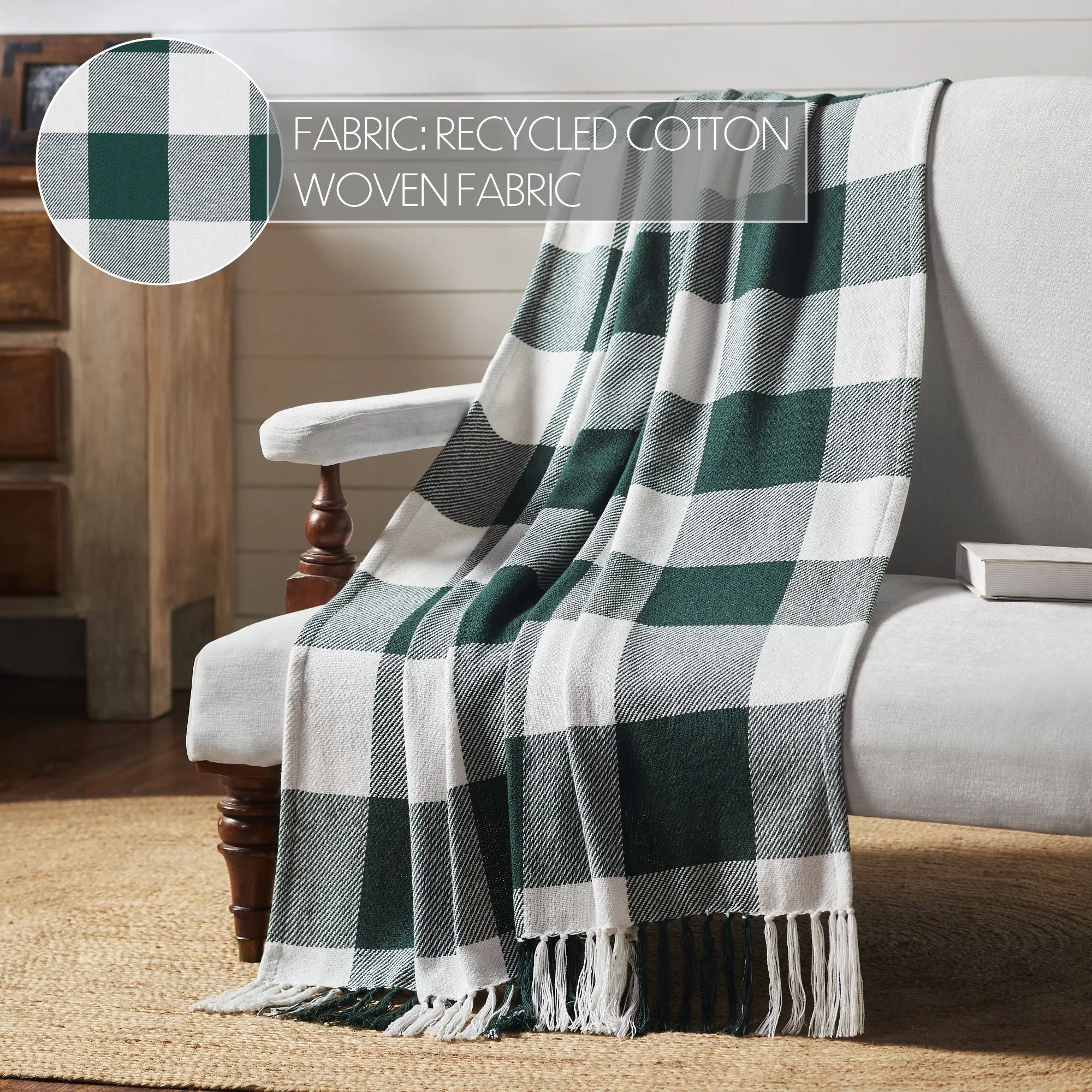 Annie Buffalo Check Hunter Green Woven Throw 50x60