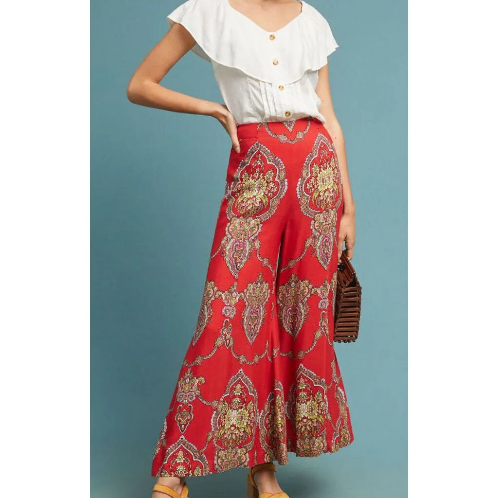 Anthropologie Manon Flared Pants in Red Motif - Size 4