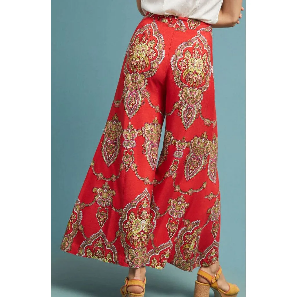 Anthropologie Manon Flared Pants in Red Motif - Size 4