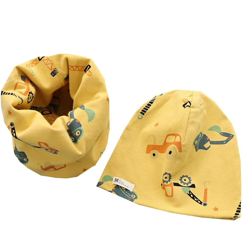 Autumn Winter Cotton Knit Children's Hat Collar 2 Set Boys and Girls Hats Set Baby Solid Color Scarf Cap two-piece