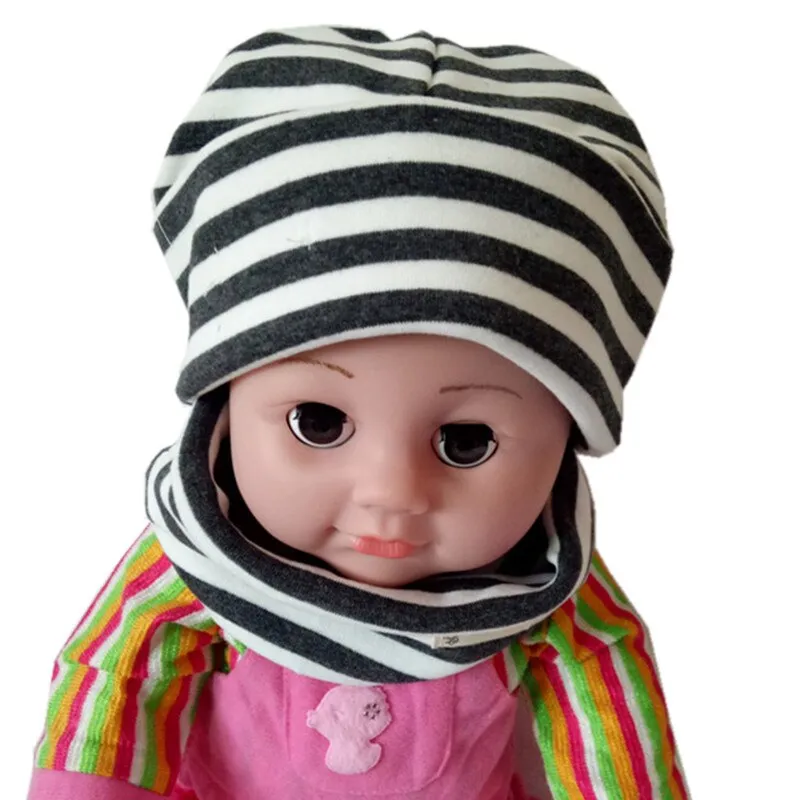 Autumn Winter Cotton Knit Children's Hat Collar 2 Set Boys and Girls Hats Set Baby Solid Color Scarf Cap two-piece