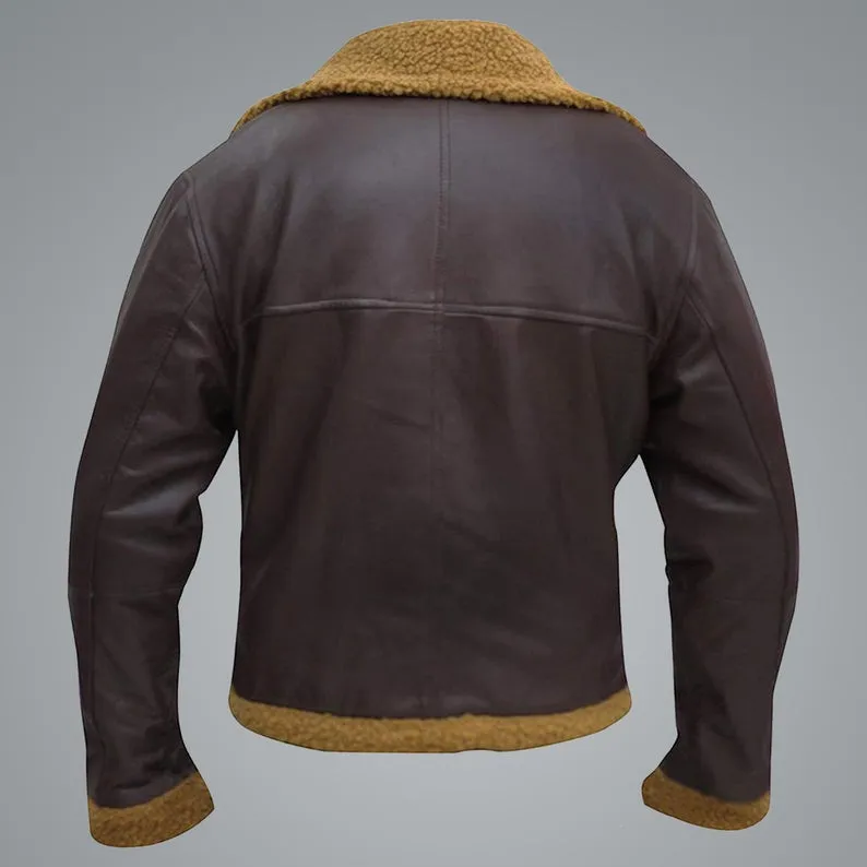 B3 Men Flying Aviator Winter Sheepskin Shearling Bomber Leather Jacket