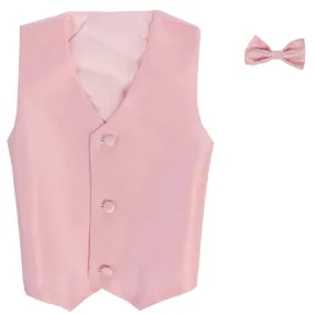 Baby Boys Pink Poly Silk Vest Bowtie Special Occasion Set 3-24M