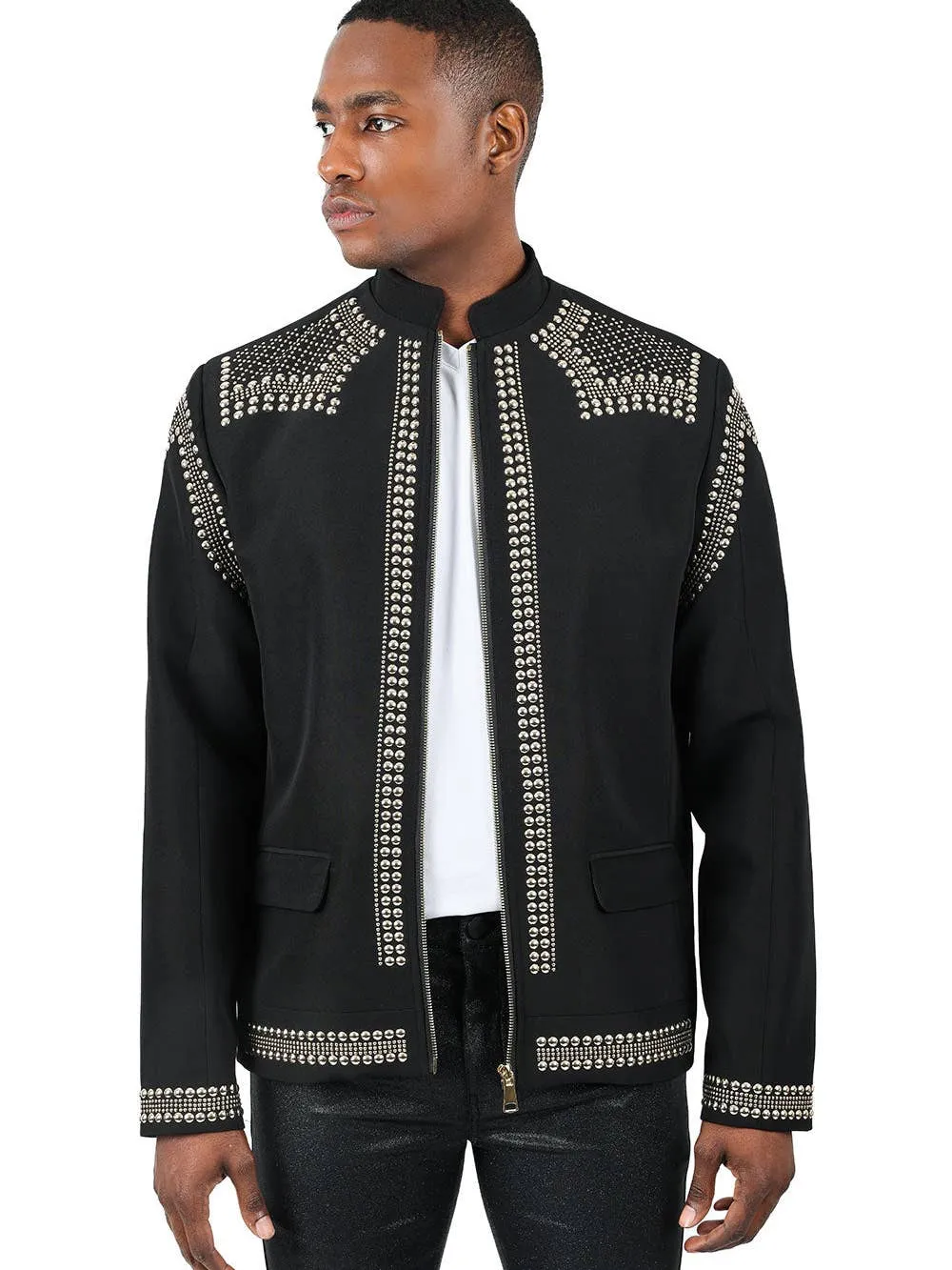 BAD BOY STUDDED MEN'S JACKET BLACK/GOLD | 2BP24