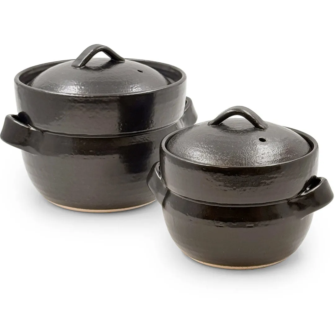 Banko Earthenware Double Lid Rice Cooking Pot 2 Cup