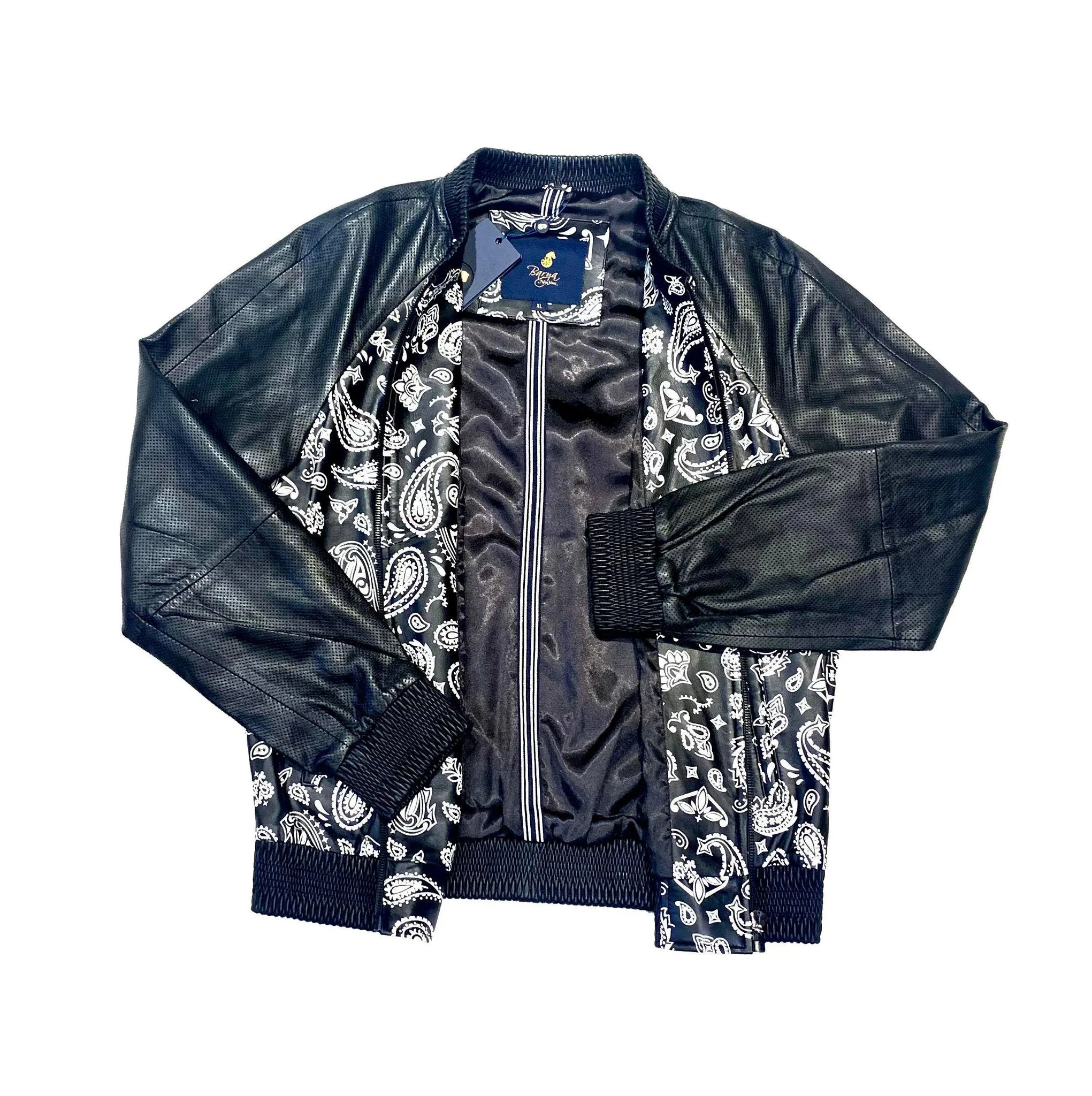 Barya NewYork Black Paisley Lambskin Bomber Jacket