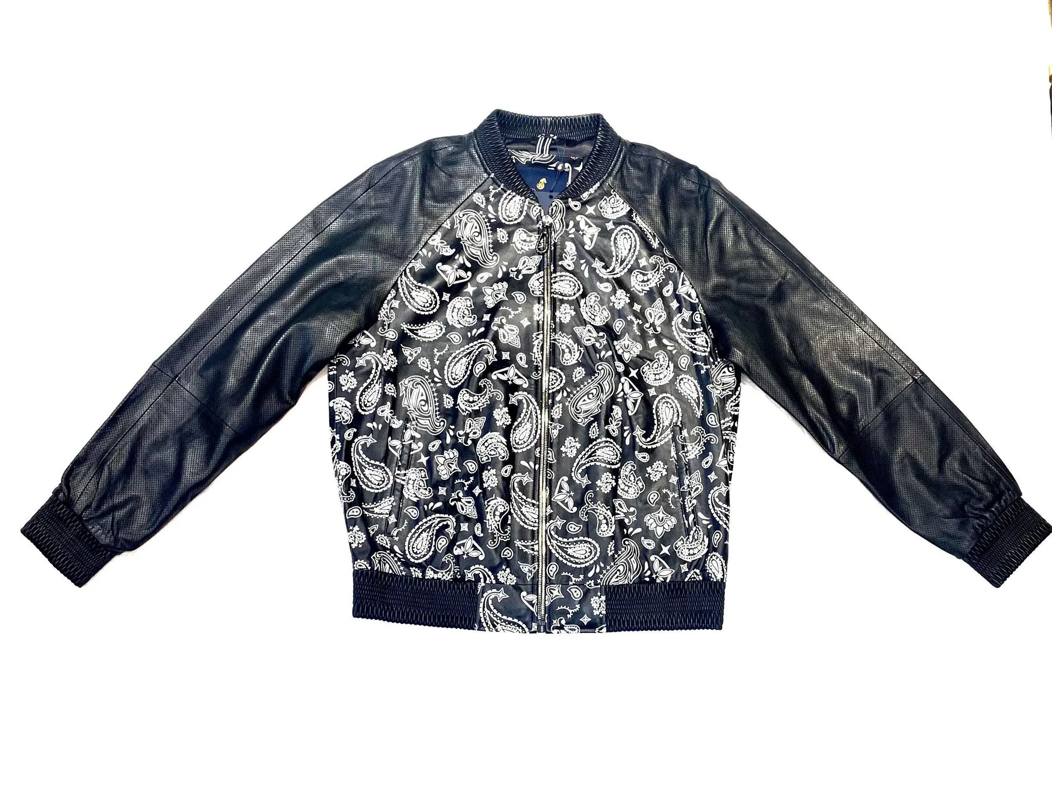 Barya NewYork Black Paisley Lambskin Bomber Jacket